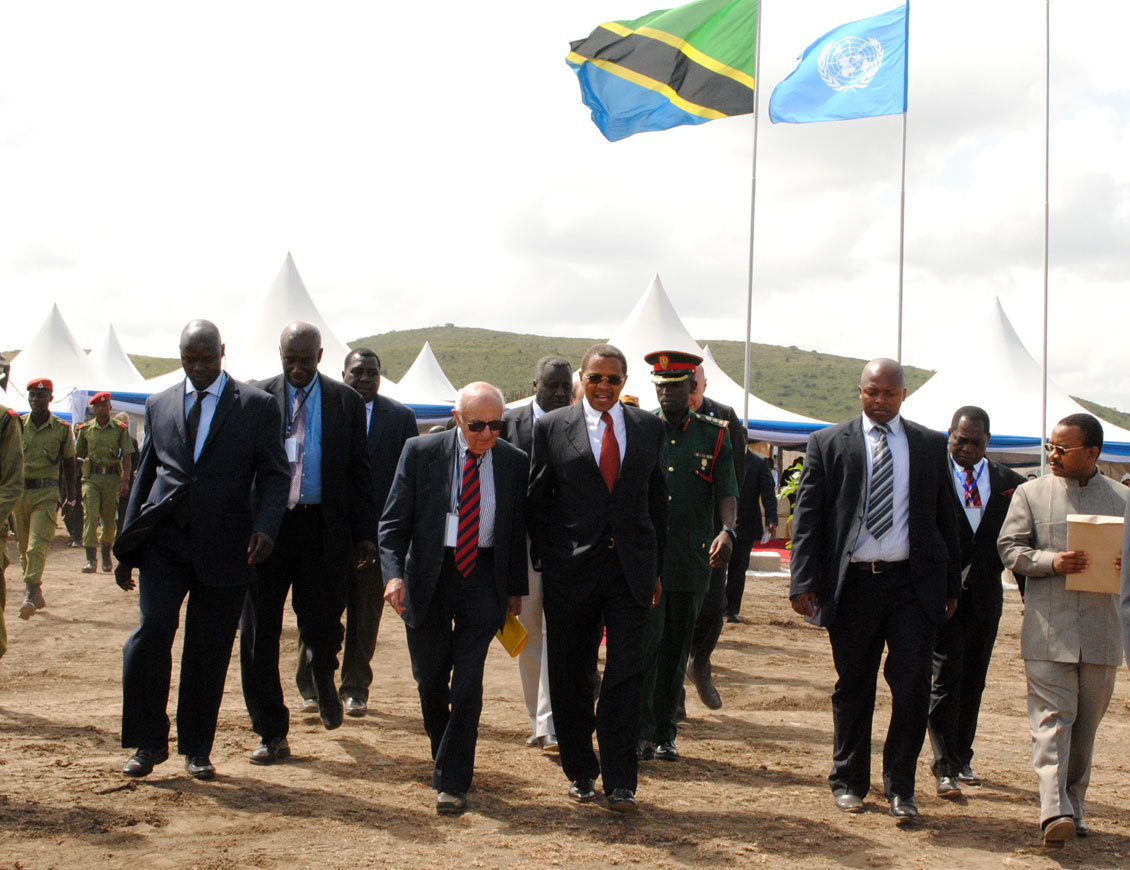 H.E. President Kikwete of Tanzania walking to the cornerstone for the unveiling ceremony