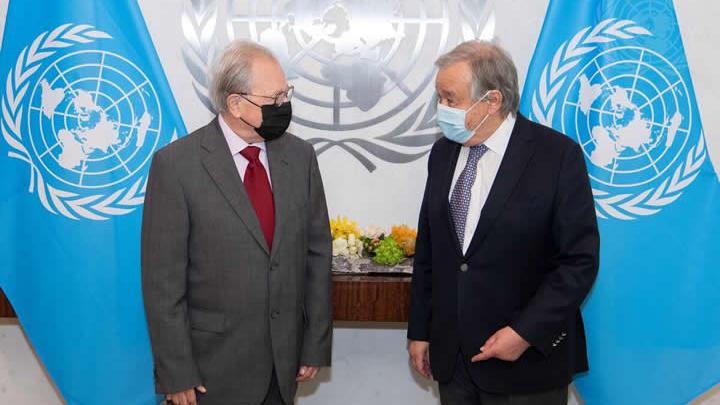 IRMCT President, Judge Carmel Agius (left), meets with United Nation Secretary-General António Guterres UN Photo/Eskinder Debebe